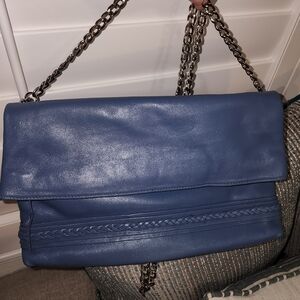 Blue Genuine Leather Detachable Chain Strap Crossbody/Clutch Women's Bag